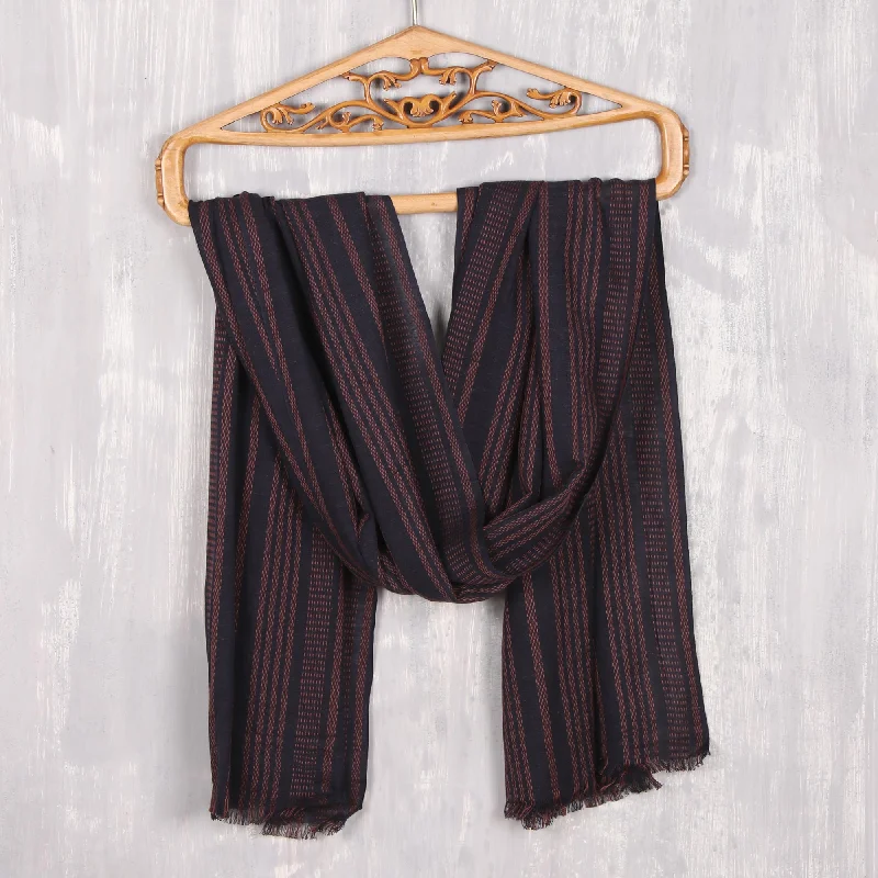 Elegant Combination Navy and Peach Striped Cotton Shawl from India