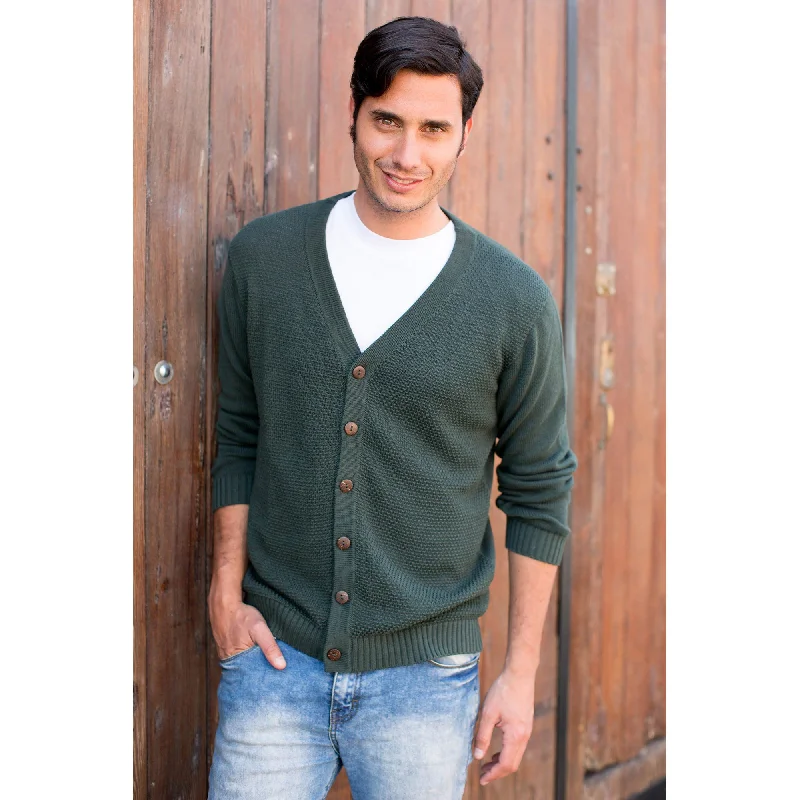 Forest Fern Men's Cotton Cardigan Sweater