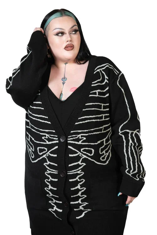 Killstar Your Remains Oversized Knit Cardigan Unisex Skeleton