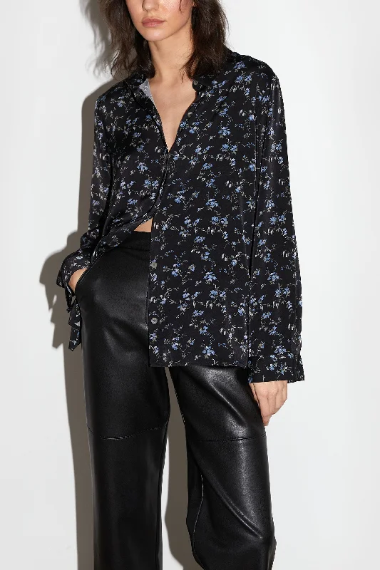 PRINTED SATIN BUTTON-UP BLOUSE