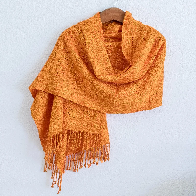 Textured Tangerine Guatemala Backstrap Handwoven Yellow-Orange Rayon Shawl