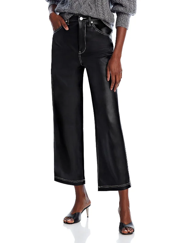 Baxter Womens Faux Leather Cropped Straight Leg Pants