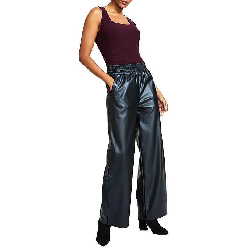 Petites Womens High Rise Pull On Wide Leg Pants