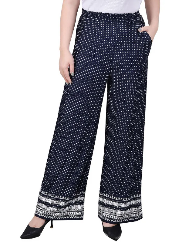 Petites Womens Jersey Polyester Wide Leg Pants