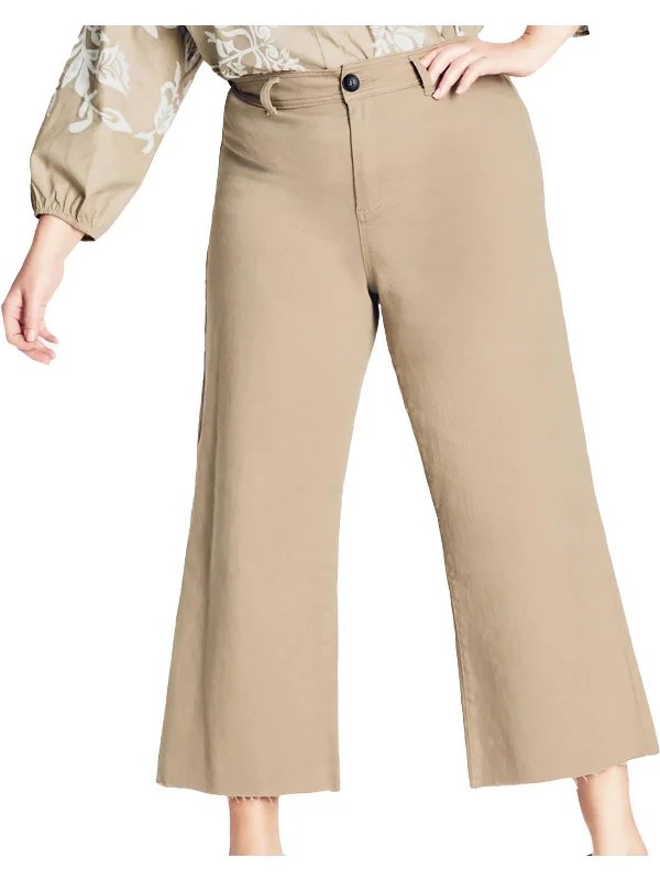 Plus Womens Zipper Crop Flared Pants