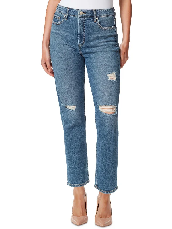 Spotlight Womens Denim Distressed Straight Leg Jeans