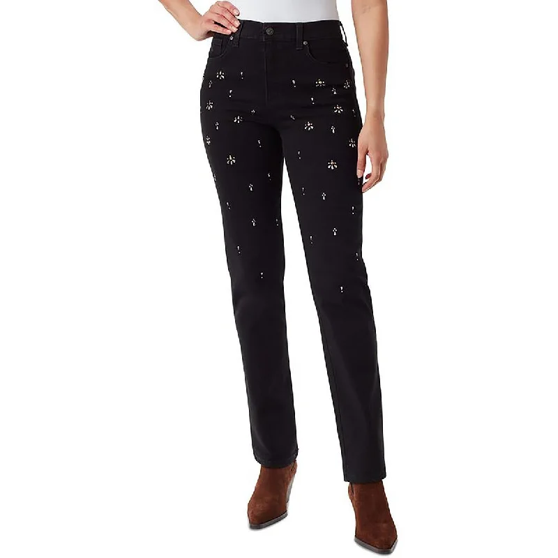 Womens High Rise Embellished Ankle Jeans