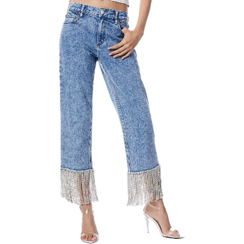 Womens High Rise Light Wash Straight Leg Jeans