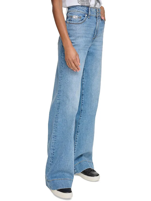 Womens High Rise Wide Leg Flared Jeans