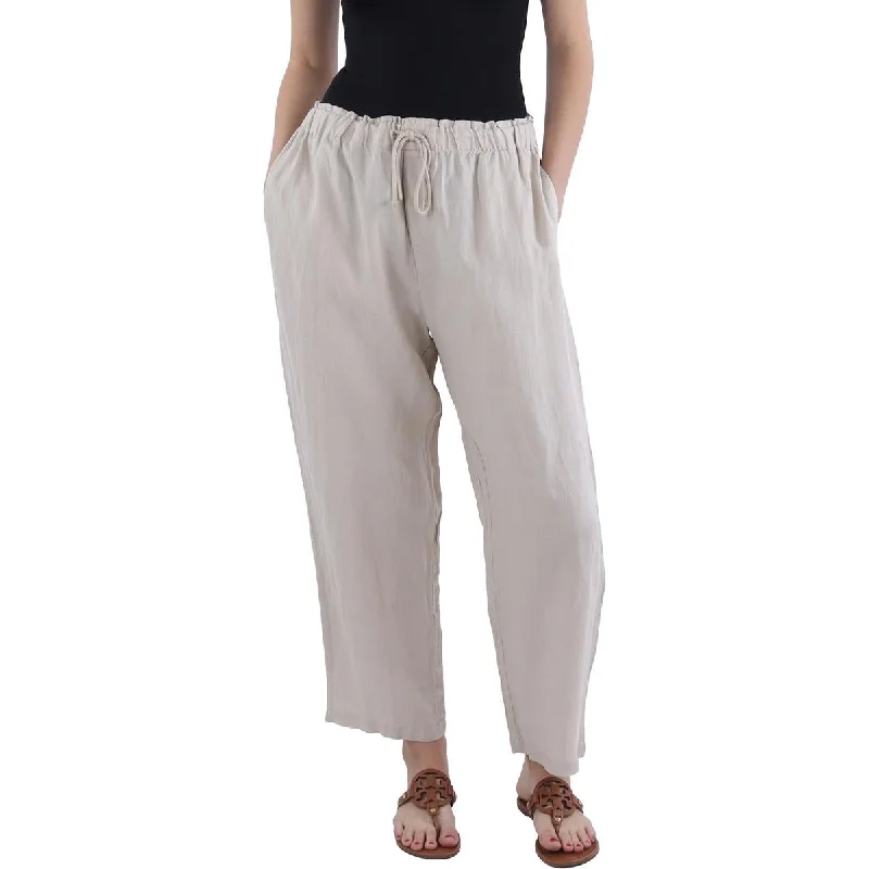 Womens Linen High Rise Cropped Pants