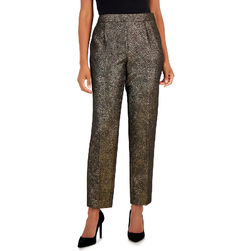 Womens Metallic High Rise Straight Leg Pants