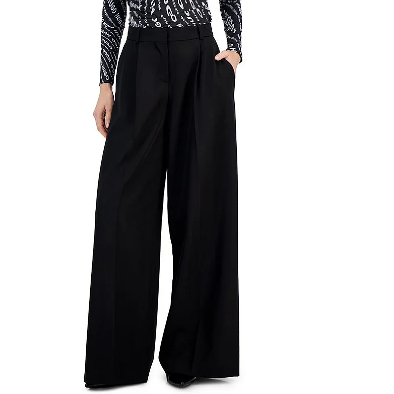 Womens Pleated High Rise Trouser Pants